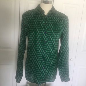 Michael Kors Green and Black Polka Dot Dress Shirt
